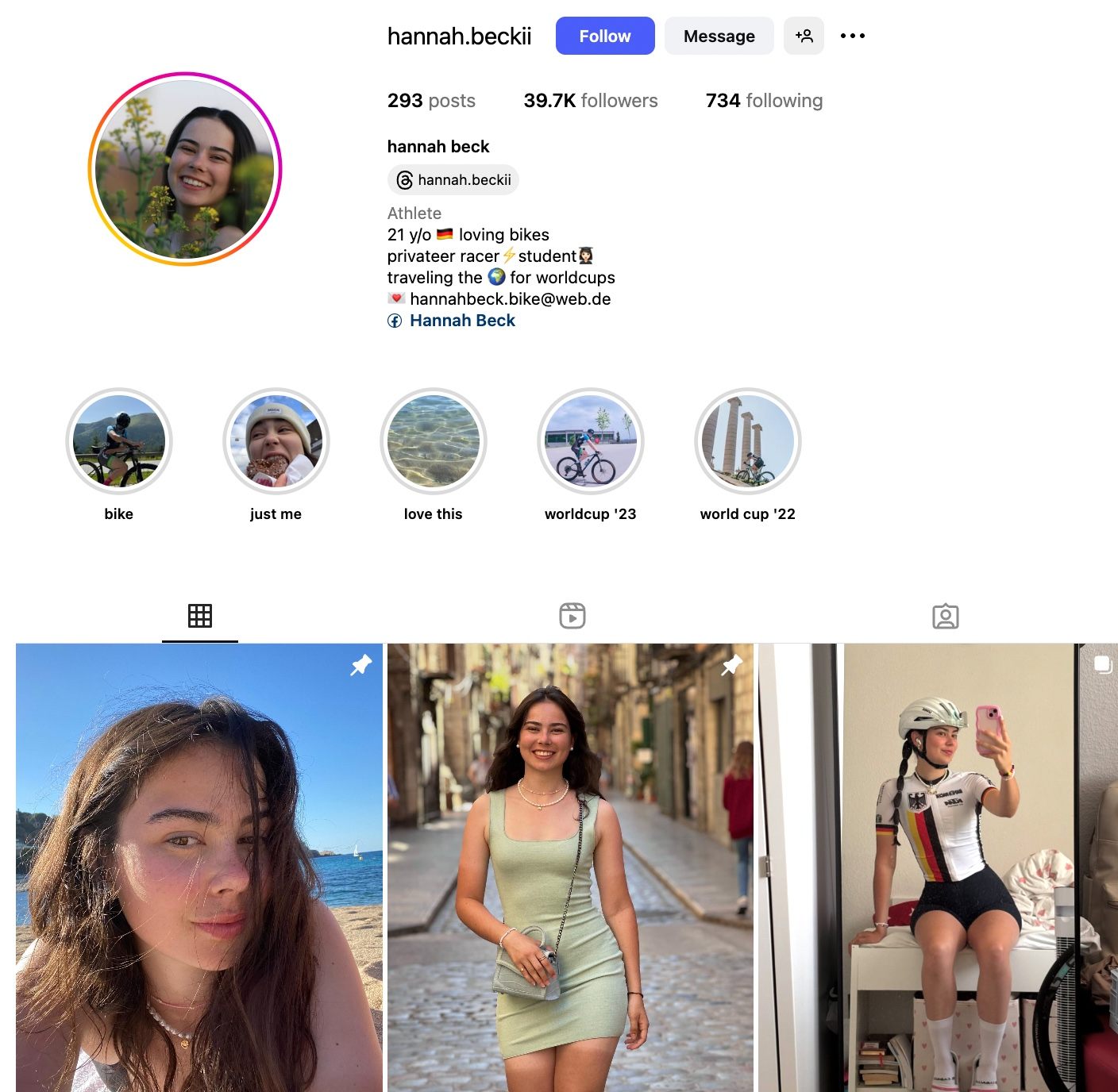 Hannah Beck Instagram Profile
