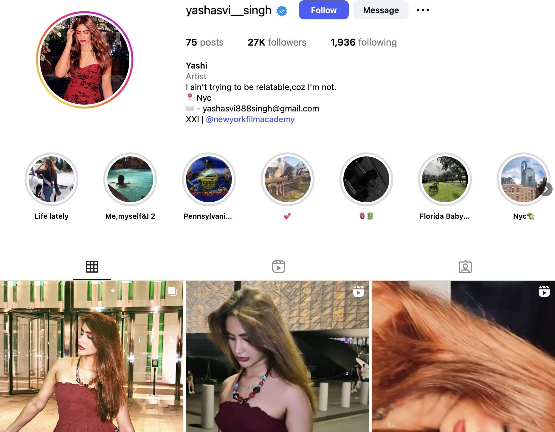 Yashi Instagram Profile